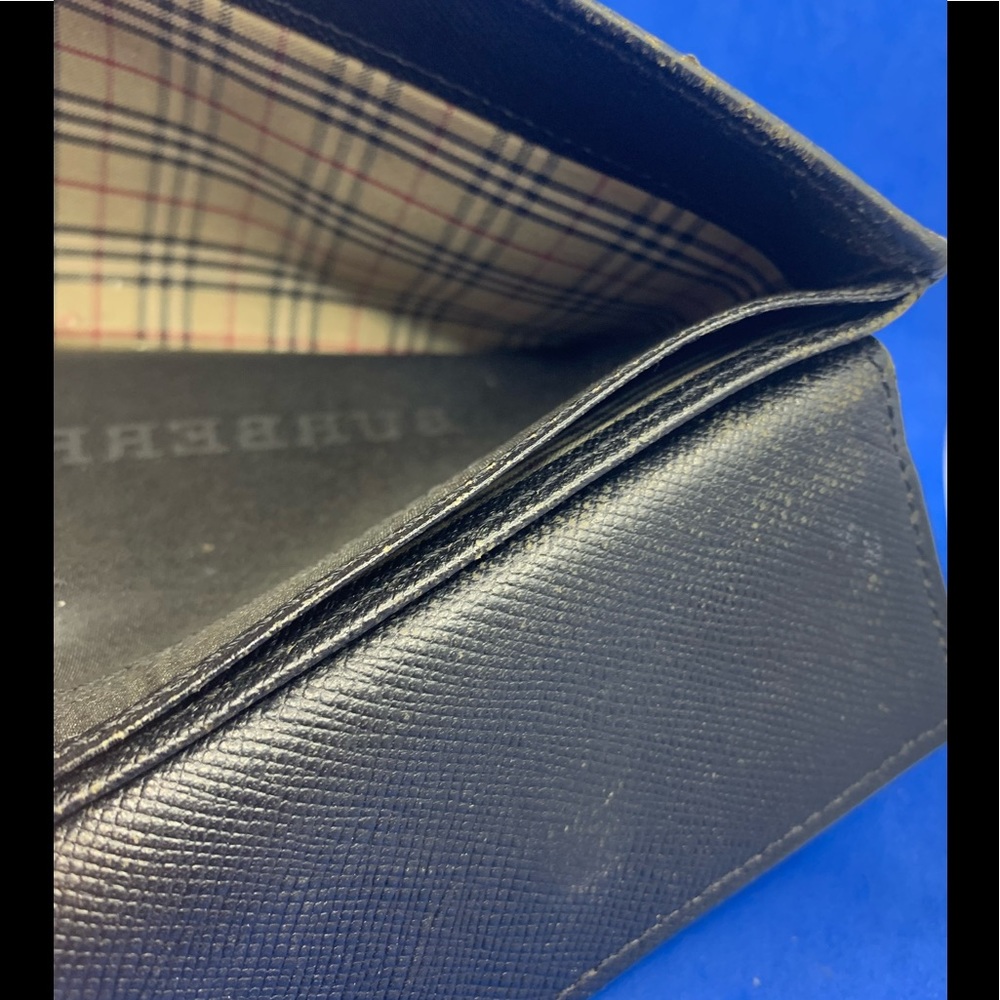 🔥 Vintage Burberry black leather Wallet haymarket checkered interior Rare - Picture 6 of 14